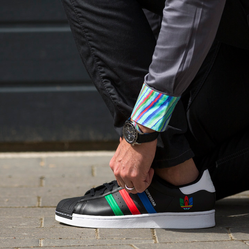 DressCode Shirts Glitch shirt cuff detail with colour matched Adidas trainers