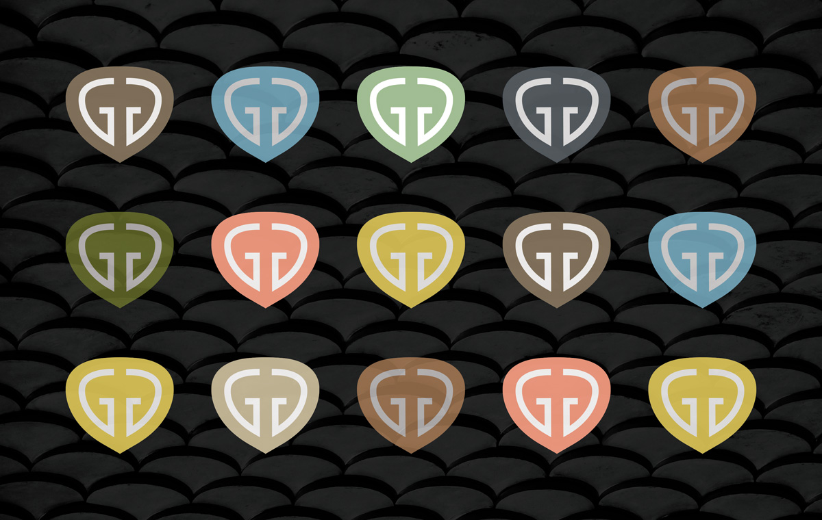 Gusto brand identity colour ways on black