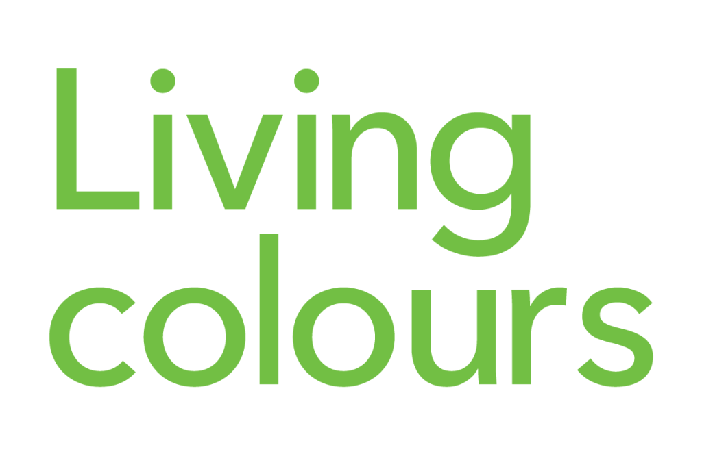 Living colours text in warm grass green colour